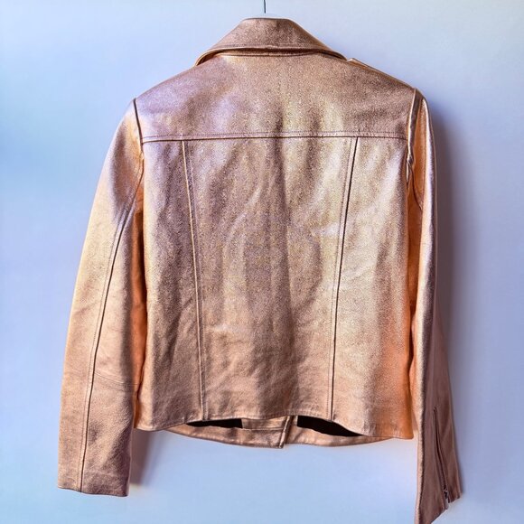 Neiman Marcus Rose Gold Metallic Leather Moto Jacket – Size M - Picture 3 of 11